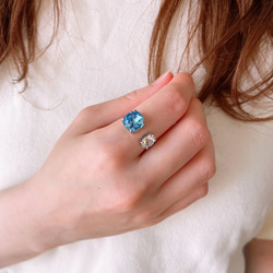 ブルーフォークリング　シルバー　指輪　フリーサイズ　誕生日　ギフト　プレゼント　シンプル　鮮やか　送料無料 3枚目の画像