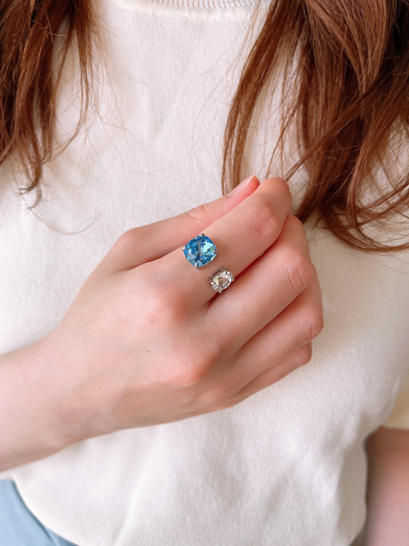 ブルーフォークリング　シルバー　指輪　フリーサイズ　誕生日　ギフト　プレゼント　シンプル　鮮やか　送料無料 3枚目の画像