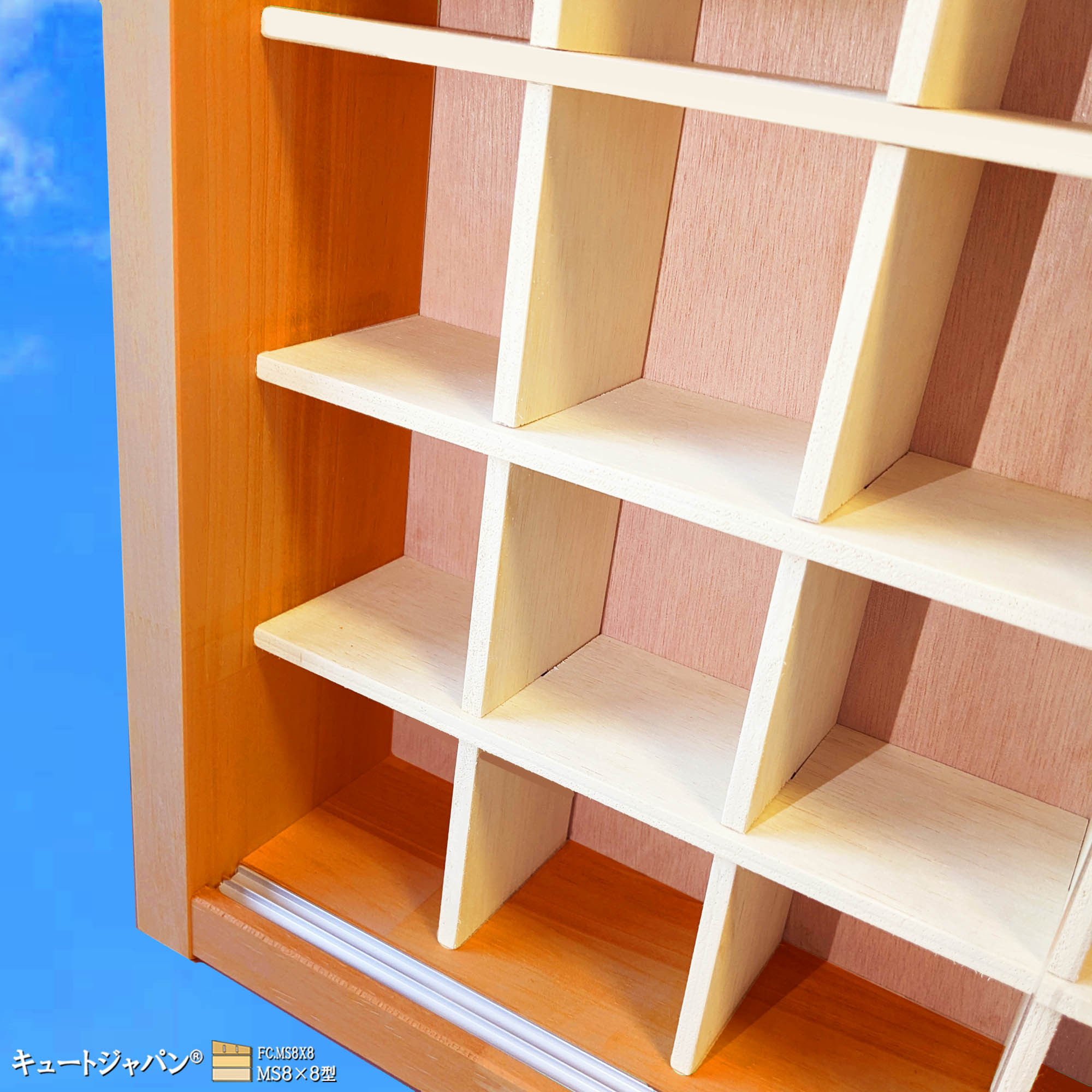 ZIPPO ジッポー ライター 収納 コレクションケース アクリル障子付 メープル色塗装 日本製 ＭＳ８×８型