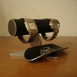 時計スタンド　ウォッチスタンド　腕時計スタンド 手作り　　ブラック2本掛けロングトレイバージョン　No.130403 6枚目の画像