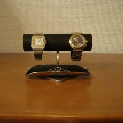 時計スタンド　ウォッチスタンド　腕時計スタンド 手作り　　ブラック2本掛けロングトレイバージョン　No.130403 2枚目の画像