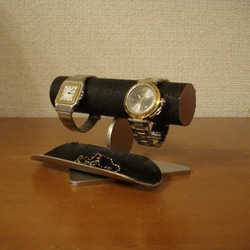時計スタンド　ウォッチスタンド　腕時計スタンド 手作り　　ブラック2本掛けロングトレイバージョン　No.130403 3枚目の画像