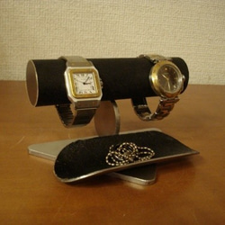時計スタンド　ウォッチスタンド　腕時計スタンド 手作り　　ブラック2本掛けロングトレイバージョン　No.130403 1枚目の画像