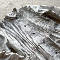 大島紬のピンタックワンピース　シャツワンピース　七分袖　着物リメイク 1枚目の画像
