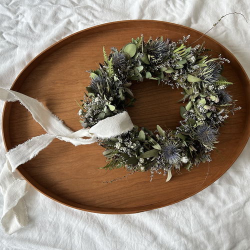 ドライフラワー☆グリーンの爽やかリース☆エリンジューム癒し