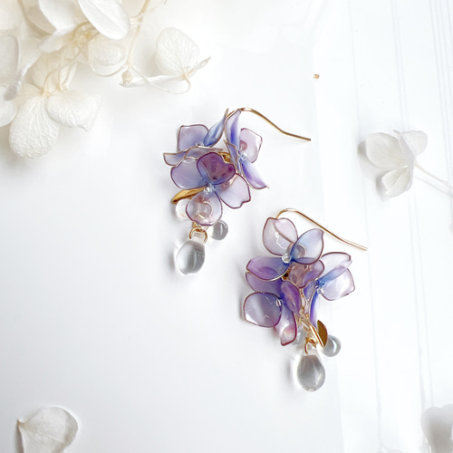 水彩の紫陽花 ピアス/イヤリング ディップアート アメリカンフラワー 