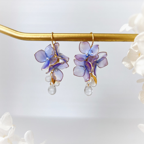 水彩の紫陽花 ピアス/イヤリング ディップアート アメリカンフラワー 
