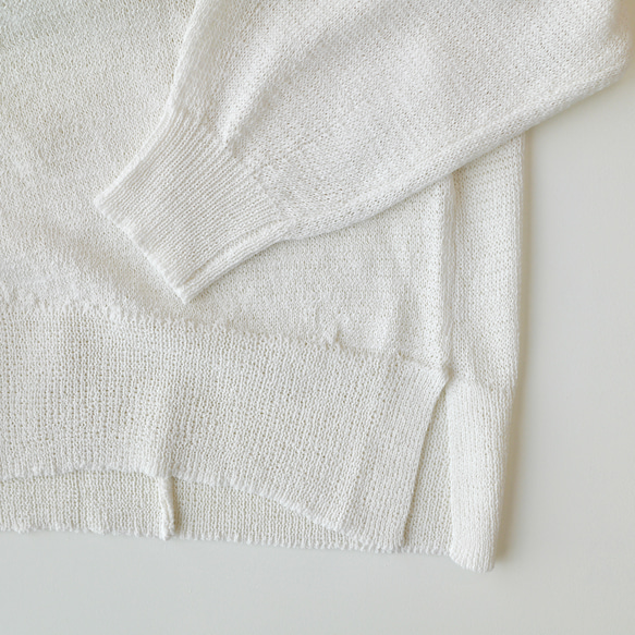 【洗える透かし編みUVカーディガン】清涼感たっぷりペーパーMIXヤーン素材　オフホワイト　りんご1個分の軽さ 紫外線対策 16枚目の画像