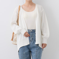 【洗える透かし編みUVカーディガン】清涼感たっぷりペーパーMIXヤーン素材　オフホワイト　りんご1個分の軽さ 紫外線対策 6枚目の画像