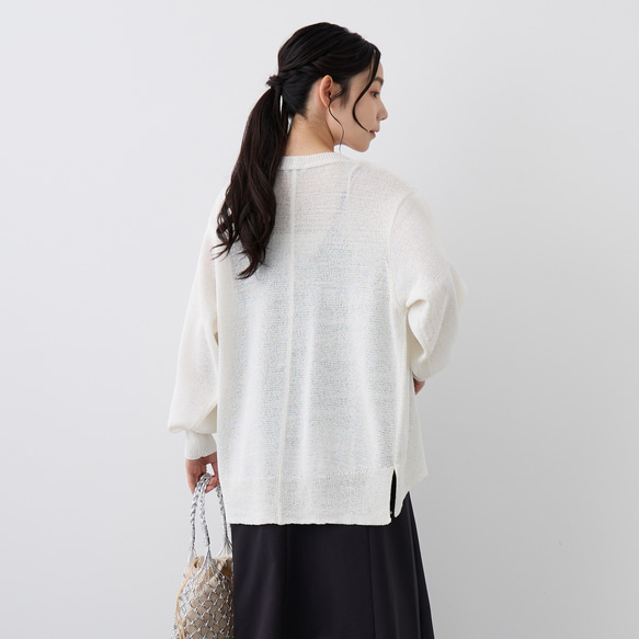 【洗える透かし編みUVカーディガン】清涼感たっぷりペーパーMIXヤーン素材　オフホワイト　りんご1個分の軽さ 紫外線対策 13枚目の画像