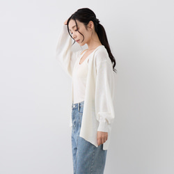 【洗える透かし編みUVカーディガン】清涼感たっぷりペーパーMIXヤーン素材　オフホワイト　りんご1個分の軽さ 紫外線対策 4枚目の画像