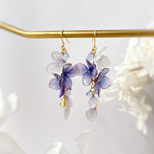 水彩の紫陽花 -舞- ピアス/イヤリング ドライフラワー ディップアート