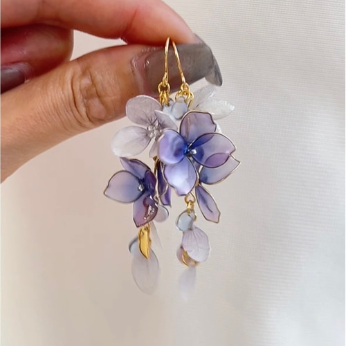 水彩の紫陽花 -舞- ピアス/イヤリング ドライフラワー ディップアート