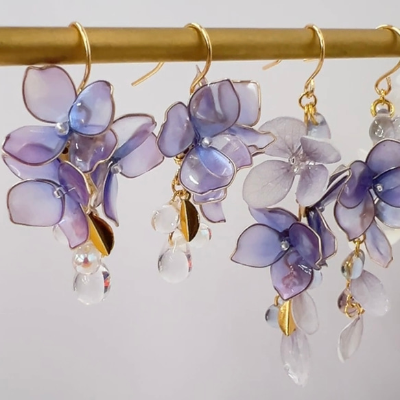 水彩の紫陽花 -舞- ピアス/イヤリング ドライフラワー ディップアート アメリカンフラワー 推し活 紫 ブライダル 10枚目の画像