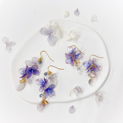 水彩の紫陽花 -舞- ピアス/イヤリング ドライフラワー ディップアート アメリカンフラワー 推し活 紫 ブライダル 4枚目の画像