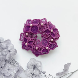 オーガンジー刺繍 紫陽花ブローチ(パープルピンク)【受注制作】 2枚目の画像
