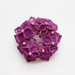 オーガンジー刺繍 紫陽花ブローチ(パープルピンク)【受注制作】 5枚目の画像