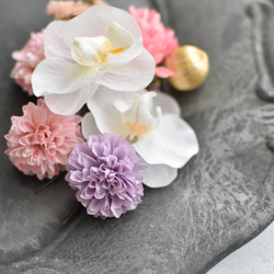 こども和装　優しい色合いデンファレの髪飾り　子供　ヘッドアクセ　七五三　袴　着物 5枚目の画像