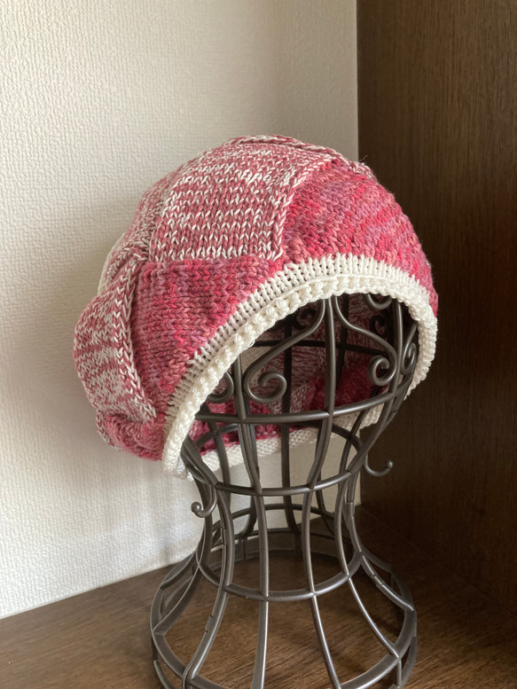 手編み　ぽってり可愛い　カラフルコットン帽子　ケア帽子　 5枚目の画像