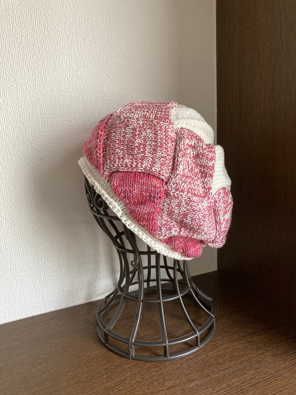 手編み　ぽってり可愛い　カラフルコットン帽子　ケア帽子　 3枚目の画像