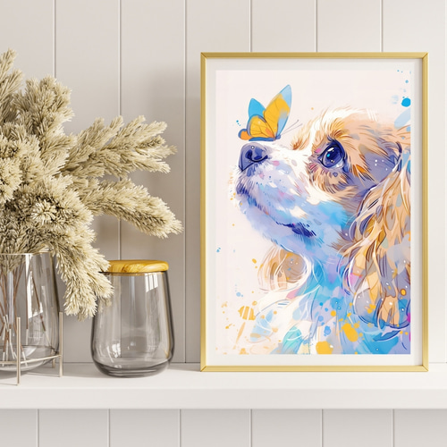 蝶犬戯舞 - チワックス犬の子犬 No.1】春・蝶・子犬・アートポスター