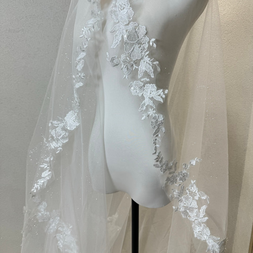 送料無料！ベール 繊細な花レース ヘアアクセス ロングトレーン  