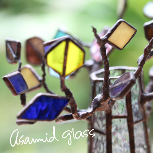 ステンドグラス　バオバブの木　カラフルな葉っぱ　ガラスのオブジェ 6枚目の画像