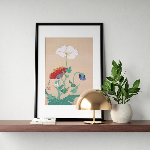 NO.568】ポピーの花日本画アートポスター☆お正月和室インテリア和