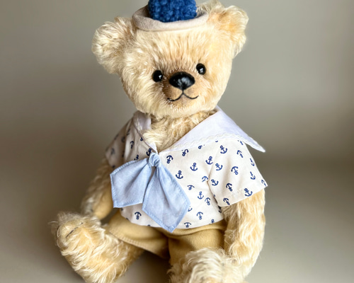 セーラーブラウスのテディベア テディベアのお洋服【Lサイズ】 イカリプリントセーラーブラウス