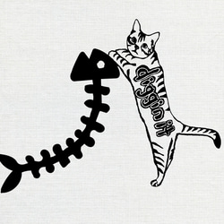 【限定セール中！】15%オフ！￥3,300→￥2,980 猫とホネ Tシャツ ホワイト 猫柄 綿100% シルクスクリー 4枚目の画像