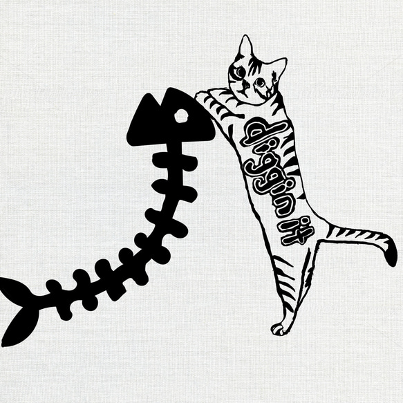 【限定セール中！】15%オフ！￥3,300→￥2,980 猫とホネ Tシャツ ホワイト 猫柄 綿100% シルクスクリー 4枚目の画像