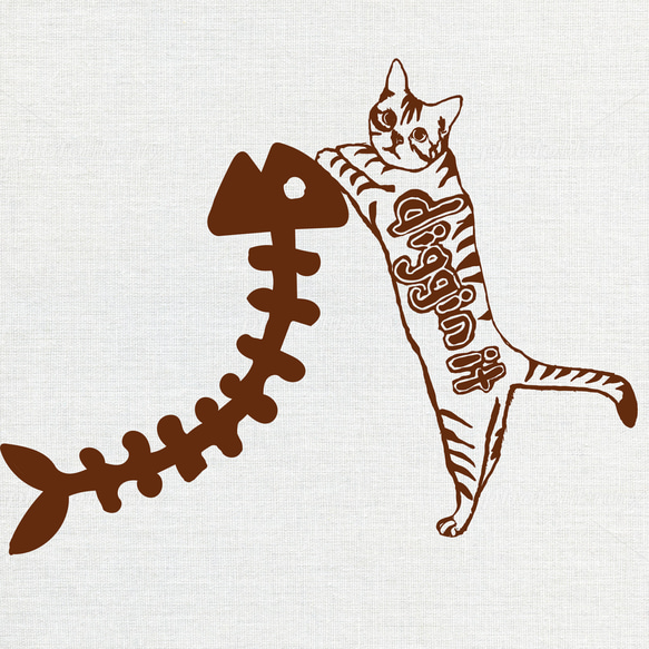 【限定セール中！】15%オフ！￥3,300→￥2,980 猫とホネ Tシャツ ホワイト 猫柄 綿100% シルクスクリー 3枚目の画像