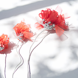 自由に曲げて空間にとける咲き編みの花｜小さいカーネーション｜レッド 6枚目の画像
