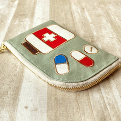 お薬L字ファスナーポーチ【ピスタチオ】 3枚目の画像