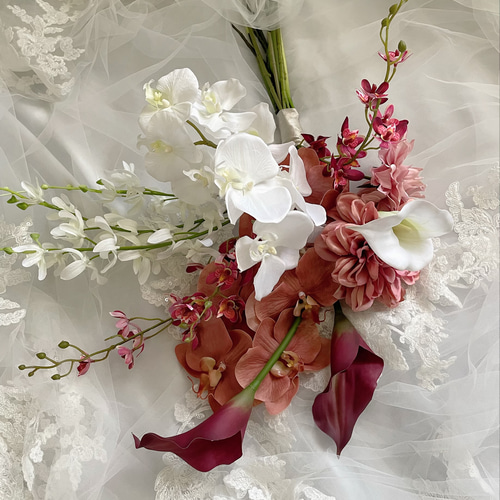 ウェディングブーケ　アーティフィシャルフラワーブーケ　胡蝶蘭　テラコッタ テラコッタ 胡蝶蘭 アーティフィシャルフラワーブーケ ウェディング