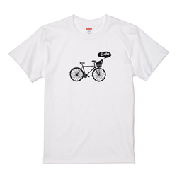 【猫と自転車】Tシャツ ホワイト 猫柄　シルクスクリーン 綿100% S〜L 1枚目の画像