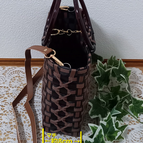 PPバンドかごバッグ 黒×焦げ茶 かごバッグ michael-mama 通販