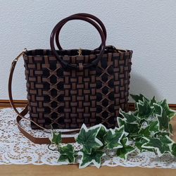 かごバッグ2025】PPバンドプラかごバッグM 黒×茶 かごバッグ michael