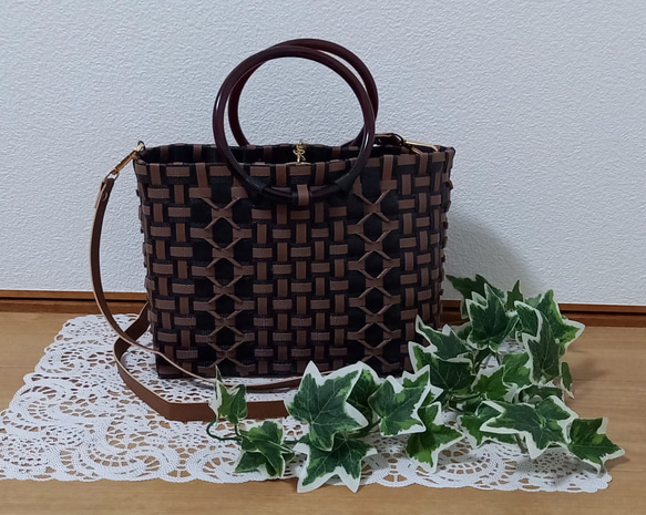 PPバンドかごバッグ 黒×焦げ茶 かごバッグ michael-mama 通販