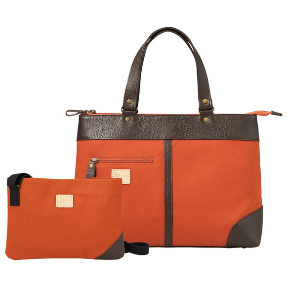 HaL 倉敷産帆布×姫路レザー　ベーシックトート&サコッシュ　テラコッタ サコッシュ 本体 綿･牛革