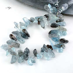 宝石質モスアクアマリンAAA ラフタンブル クレオ穴 3個 天然石パーツ