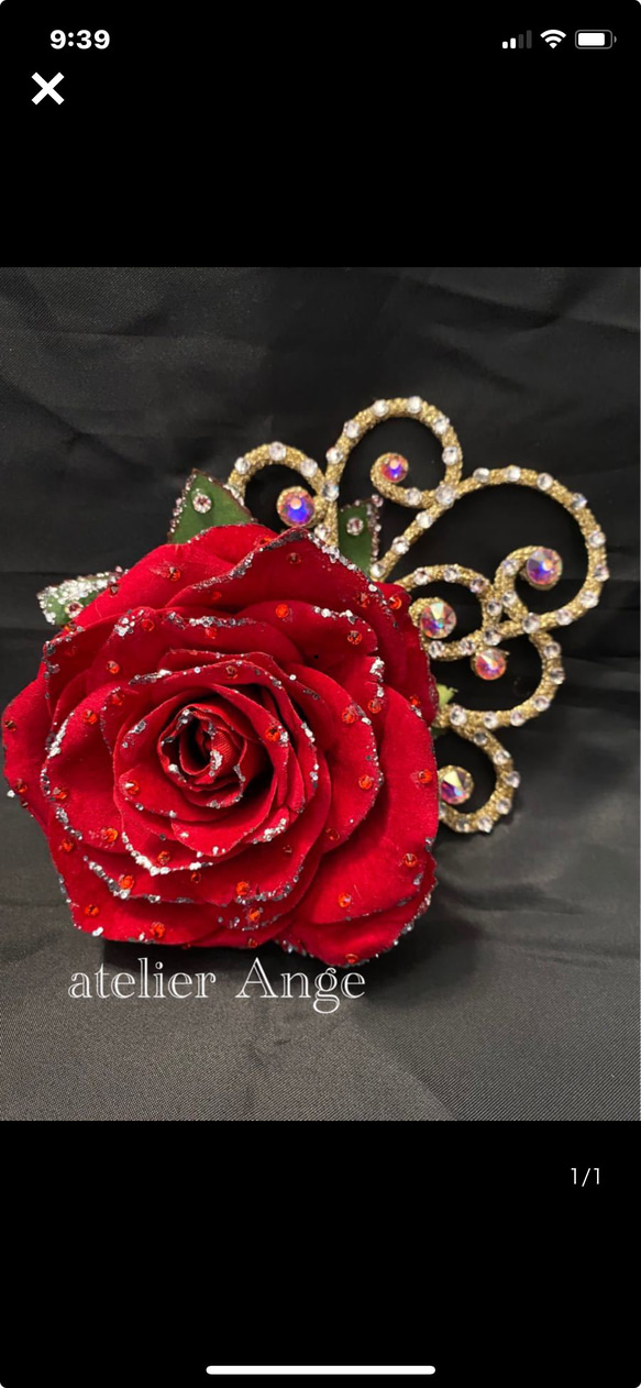 赤い薔薇コサージュ、バレエ用髪飾り イベント用コサージュ　高級ラインストーン 1枚目の画像