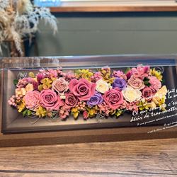 プリザーブドフレームアレンジ横長　パステルカラー　薔薇　「クリアケース入り」送料無料　ホワイトフレーム　ロング　40㎝ 10枚目の画像