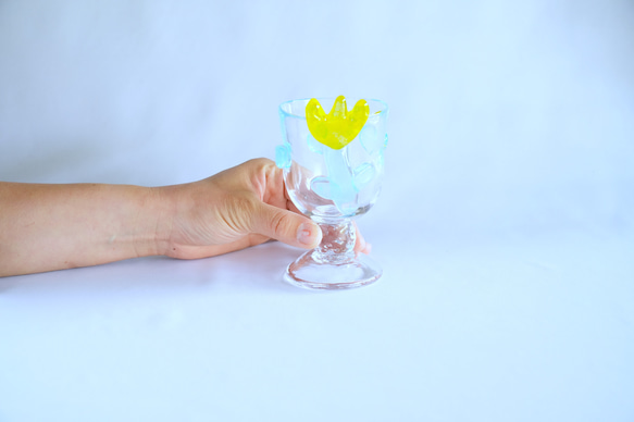 チューリップのワイングラス/スカイブルー＆レモン 5枚目の画像