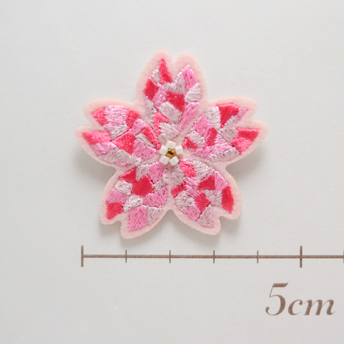 かわいい刺繍ワッペン ステンドグラス桜 シール付き アップリケ 野島