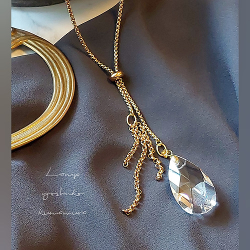 ティアドロップ クリスタル スライダー ネックレス ステンレス