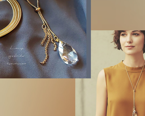 ティアドロップ クリスタル スライダー ネックレス ステンレス