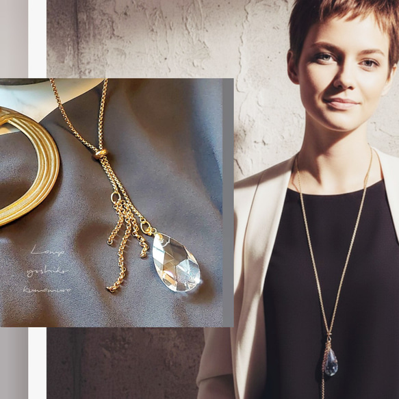 ティアドロップ クリスタル スライダー ネックレス ステンレス