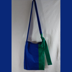 【送料無料】切り替えデザイン ショルダーバッグ 斜めがけバッグ 青 緑 2枚目の画像