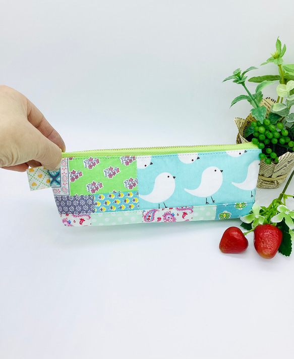 コリアグランドセール パッチワークペンケース☆小鳥の行進&リボン柄（グリーン）1点 のし・冠婚葬祭用品